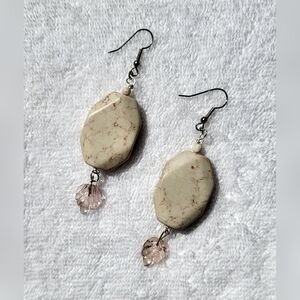 ARTISAN Creamy Agate Beaded Chunky Statement Dangle Earrings / Pierced